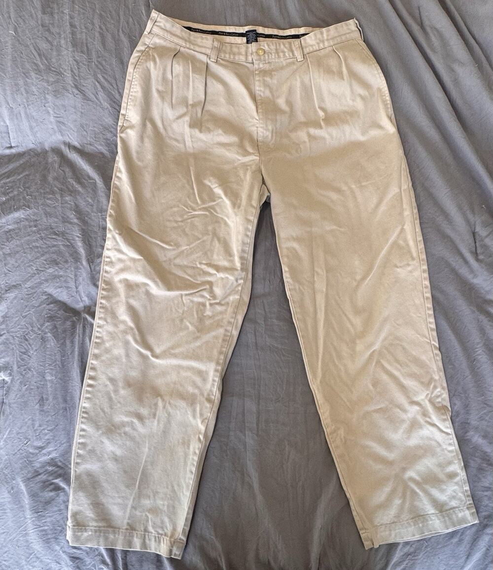Polo Ralph Lauren Andrew Pant Mens 38x30 Beige Pleated Chino Khaki Vintage 90s